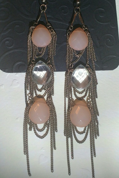 Dark Rose Gold Chain Earrings - Picture 2 of 4